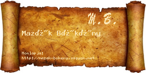 Mazák Bökény névjegykártya